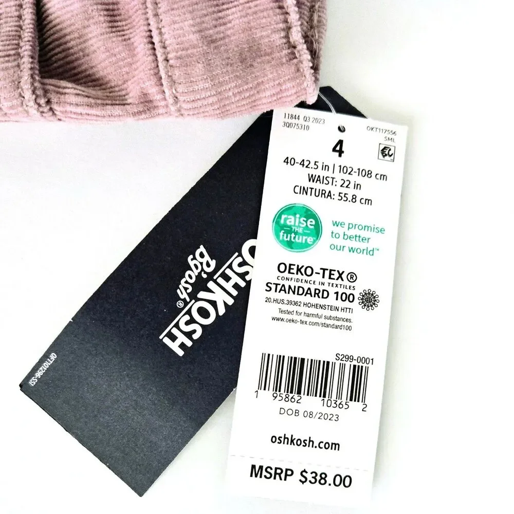 OSHKOSH B’GOSH Pants Corduroy Skinny Pants Mauve Purple Girl Size 4 XS NWT
